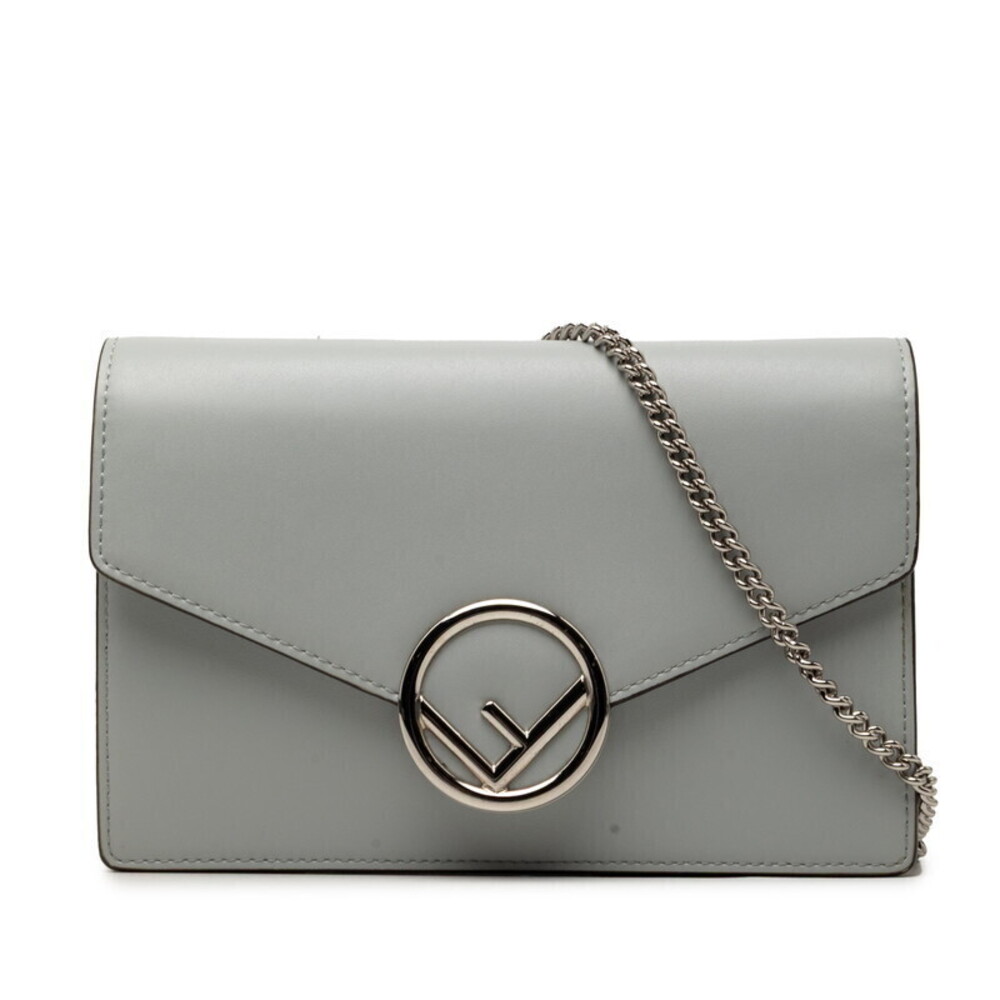 Fendi F Chain Shoulder Bag Gray Leather